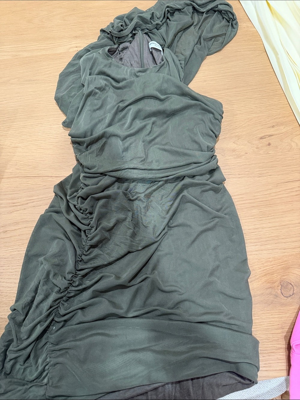 Amanda Uprichard One-Shoulder Ruched Dress in Olive